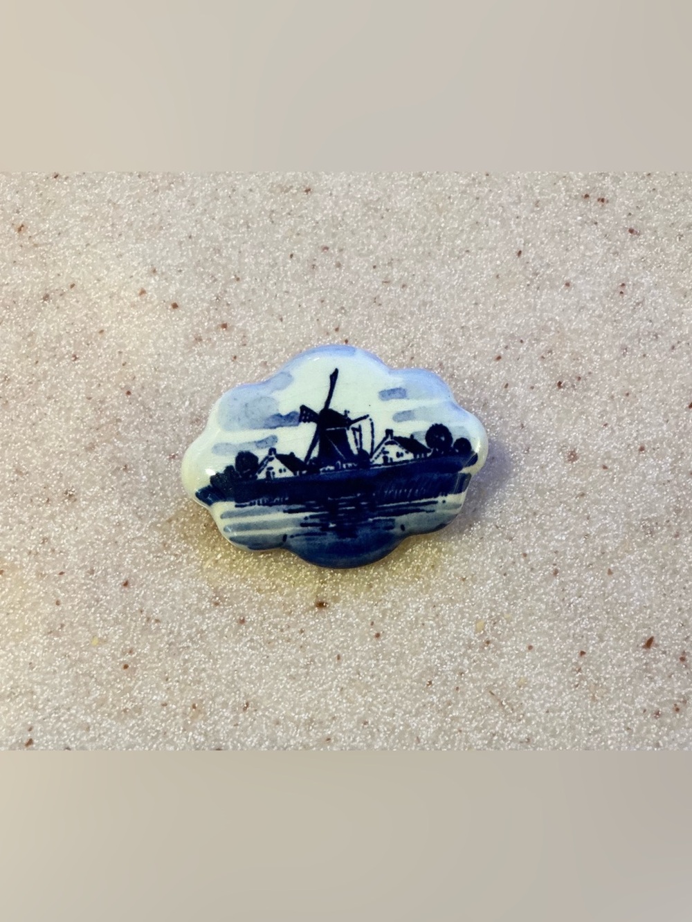 Blue and White Delft-Style Windmill Brooch - Women Jewelry Brooches